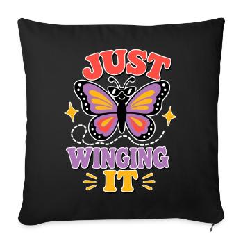 Just Winging It – Lustiger Schmetterling - Sofakissenbezug 45 x 45 cm - Schwarz - Vorne