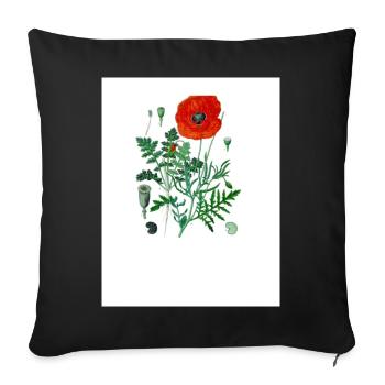 Roter Mohn in botanischer Illustration - Sofakissenbezug 45 x 45 cm - Schwarz - Vorne