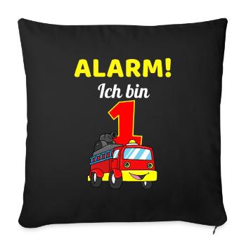 1. Geburtstag Feuerwehr Feuerwehrauto Kind - Sofakissenbezug 45 x 45 cm - Schwarz - Vorne