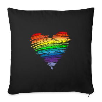 Coeur Couleurs arc-en-ciel LGBT Flower Power - Housse de coussin décorative 45 x 45 cm - noir - Devant