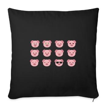 Visages de porc drôles. - Housse de coussin décorative 45 x 45 cm - noir - Devant