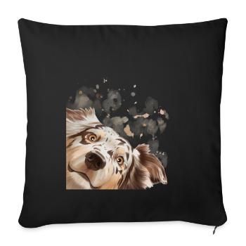 Chien Curieux Australian Shepherd chien - Housse de coussin décorative 45 x 45 cm - noir - Devant