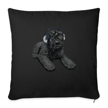 Schwarzer russischer Terrier Hund mit Kopfhörer - Sofakissenbezug 45 x 45 cm - Schwarz - Vorne