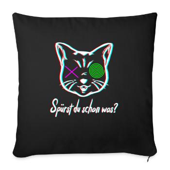 Lustige Psychedelische Katze im Urlaub auf Keta - Sofakissenbezug 45 x 45 cm - Schwarz - Vorne