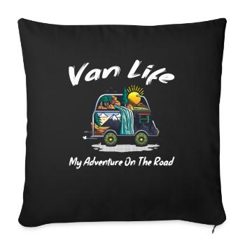 Van Life Mon aventure sur la route cadeau - Housse de coussin décorative 45 x 45 cm - noir - Devant