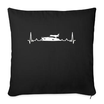 Bateau à moteur yacht bateau Heartbeat - cadeau - Housse de coussin décorative 45 x 45 cm - noir - Devant