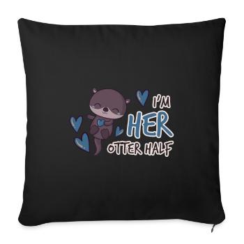 Her Otter aidé - doux look partenaire pour lui, loutres - Housse de coussin décorative 45 x 45 cm - noir - Devant