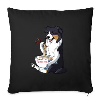 Anime japonais Ramen Australian Shepherd chien - Housse de coussin décorative 45 x 45 cm - noir - Devant