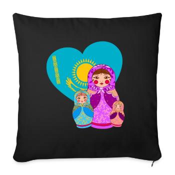 Babuschka Matrjoschka Design mit Kasachstan Flagge - Sofakissenbezug 45 x 45 cm - Schwarz - Vorne