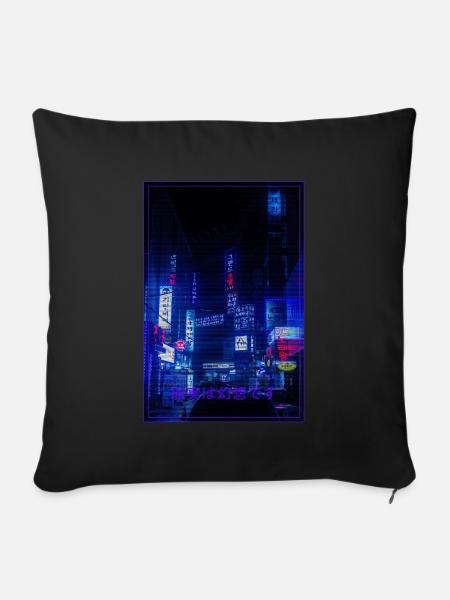 Tokyo Night City Cyberpunks Aesthetics - Sofakissenbezug 45 x 45 cm - Schwarz