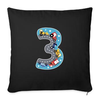 3rd Birthday - Police & Fire Brigade Vehicles - - Sofa pillowcase 17,3'' x 17,3'' (45 x 45 cm) - black - Front