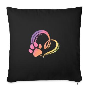 Hundepfote Herz Bunt Regenbogen Farben - Sofakissenbezug 45 x 45 cm - Schwarz - Vorne