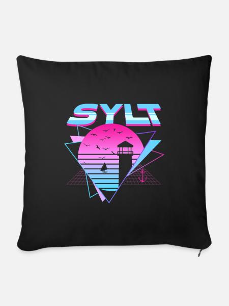 Insel Sylt- Sylt Urlaub 80s Synthwave Vaporwave - Sofakissenbezug 45 x 45 cm - Schwarz