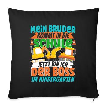 Bagger Einschulung Brüder Geschwister Kleiner - Sofakissenbezug 45 x 45 cm - Schwarz - Vorne