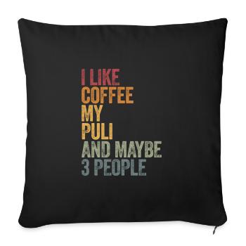 J’aime le café mon Puli et peut-être 3 personnes - Housse de coussin décorative 45 x 45 cm - noir - Devant
