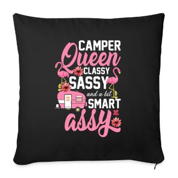 Camper Queen Camping Girl Caravan - Sofa pillowcase 17,3'' x 17,3'' (45 x 45 cm) - black - Front