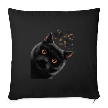 Curieux chat noir britannique à poil court - Housse de coussin décorative 45 x 45 cm - noir - Devant
