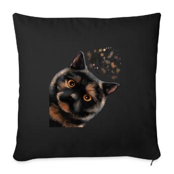 Funny Curious Tortoiseshell British Shorthair Cat - Sofa pillowcase 17,3'' x 17,3'' (45 x 45 cm) - black - Front