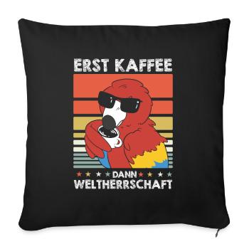 Papagei Kaffee-Sonnenbrille - Sofakissenbezug 45 x 45 cm - Schwarz - Vorne