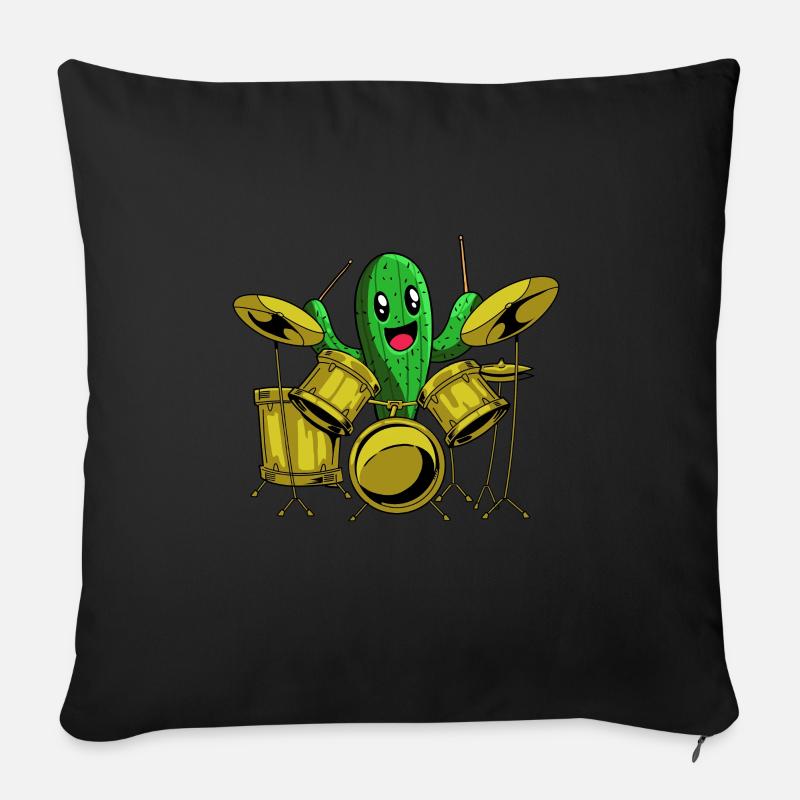 Schlagzeug Drummer Schlagzeuger Kaktus - Sofakissenbezug 45 x 45 cm - Schwarz