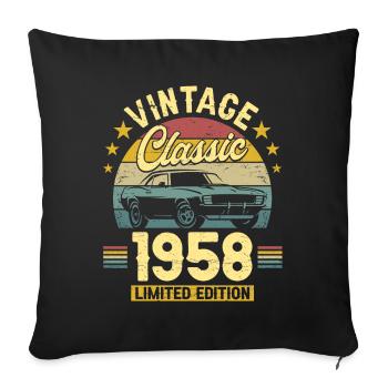 Voiture Vintage 1958 65 Ans Anniversaire - Housse de coussin décorative 45 x 45 cm - noir - Devant