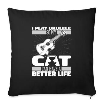 Chat ukulélé - Housse de coussin décorative 45 x 45 cm - noir - Devant