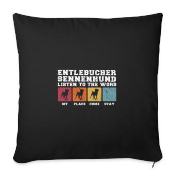 Entlebucher Mountain Dog écoute le mot - Housse de coussin décorative 45 x 45 cm - noir - Devant