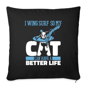 Wing Surf Wing Foil Cat - Sofa pillowcase 17,3'' x 17,3'' (45 x 45 cm) - black - Front