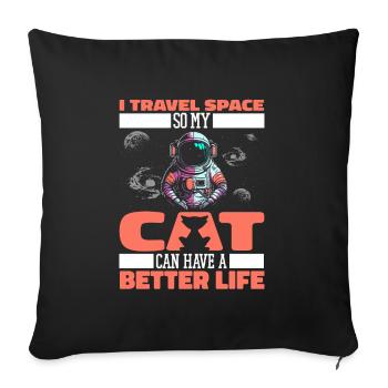 Astronaut, astronaut, cosmonaut, cat - Sofa pillowcase 17,3'' x 17,3'' (45 x 45 cm) - black - Front