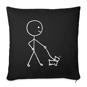 Stickperson, stickman, stickpeople walking dog - Housse de coussin décorative 45 x 45 cm - noir - Devant