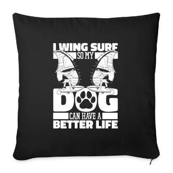 Wing Surf Wing Foil Hund - Sofakissenbezug 45 x 45 cm - Schwarz - Vorne