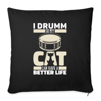 Schlagzeug Drummer Schlagzeuger Katze - Sofakissenbezug 45 x 45 cm - Schwarz - Vorne