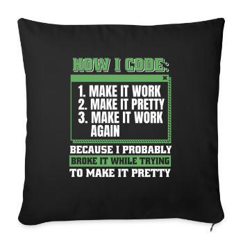 Développeur, Codeur, Programmeur - Housse de coussin décorative 45 x 45 cm - noir - Devant