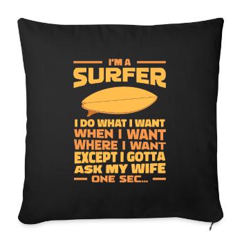 Surfer Surfen - Sofakissenbezug 45 x 45 cm - Schwarz - Vorne