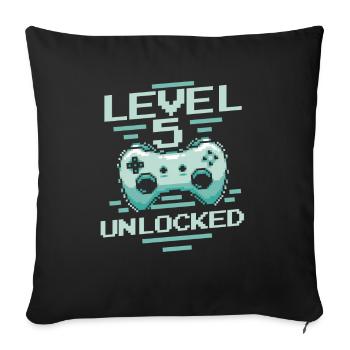 Gamer Gaming Niveau 5 Débloqué - Housse de coussin décorative 45 x 45 cm - noir - Devant