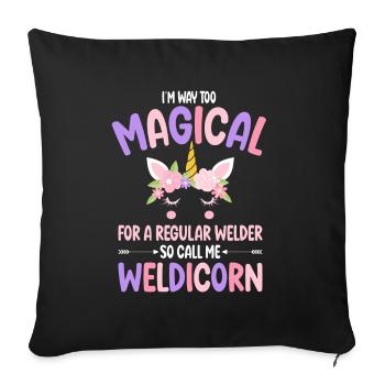 Weldicorn soudage comme un cadeau de fille soudeuse normale - Housse de coussin décorative 45 x 45 cm - noir - Devant