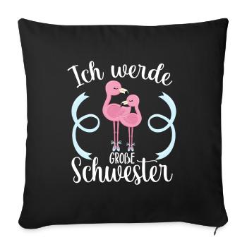 Je vais grande sœur jolie fille flamant rose - Housse de coussin décorative 45 x 45 cm - noir - Devant