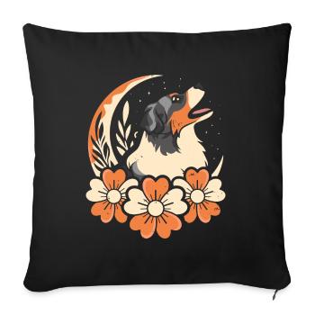 Australian Shepherd Wild Floral Moon - Sofa pillowcase 17,3'' x 17,3'' (45 x 45 cm) - black - Front