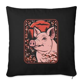 Pig Pig Farmer Japan Cherry Blossom Moon - Sofa pillowcase 17,3'' x 17,3'' (45 x 45 cm) - black - Front