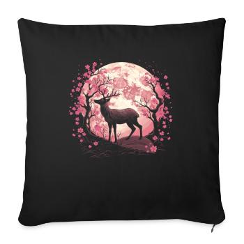 Cerf Japon Cerisier Fleur Lune - Housse de coussin décorative 45 x 45 cm - noir - Devant
