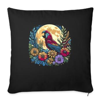 Parrot Wild Flowers Floral Moon - Sofa pillowcase 17,3'' x 17,3'' (45 x 45 cm) - black - Front