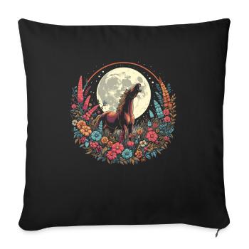 Horse Equestrian Wild Flowers Floral Moon - Sofa pillowcase 17,3'' x 17,3'' (45 x 45 cm) - black - Front