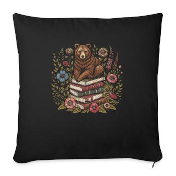 Bear Brown Bear Flower Book Reader Floral Cottagecore - Sofa pillowcase 17,3'' x 17,3'' (45 x 45 cm) - black - Front
