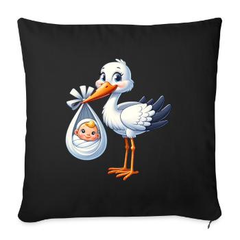 Stork brings baby happy welcome - Sofa pillowcase 17,3'' x 17,3'' (45 x 45 cm) - black - Front