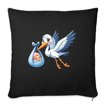 Niedlicher Klapperstorch Mit Baby Motiv - Sofakissenbezug 45 x 45 cm - Schwarz - Vorne