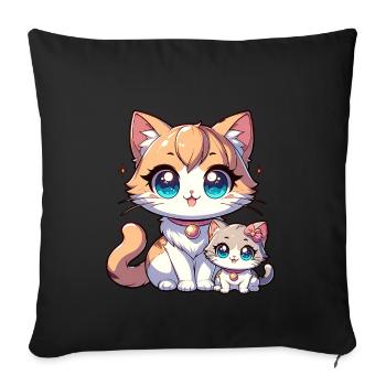 Niedliche Katzenmutter Mit Kitten Illustration - Sofakissenbezug 45 x 45 cm - Schwarz - Vorne