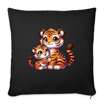 Cute tiger family with baby and mom tiger - Sofa pillowcase 17,3'' x 17,3'' (45 x 45 cm) - black - Front