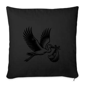 Stork with baby in its beak - symbol of birth - Sofa pillowcase 17,3'' x 17,3'' (45 x 45 cm) - black - Front