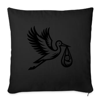 Cigogne avec bébé – symbole de naissance et de joie - Housse de coussin décorative 45 x 45 cm - noir - Devant