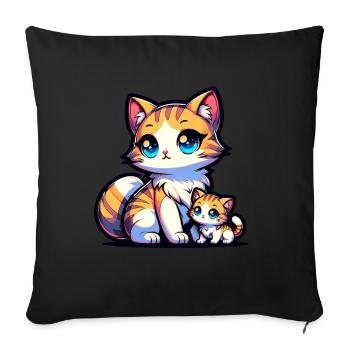 Mignon chat maman avec illustration de bébé - Housse de coussin décorative 45 x 45 cm - noir - Devant